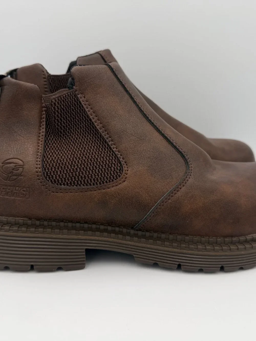 CFFHS Mens Brown Chelsea Boots Ankle Pull On Lug Sole Sz US 12